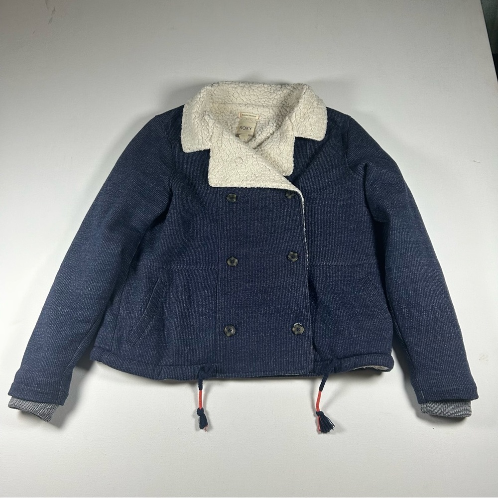 VTG Y2K Roxy Jacket “Beautiful Adventure” Large Sherpa Lined Puffy Soft Blue